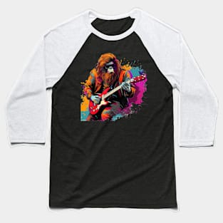 Bigfoot Guitarist Sasquatch Musician Colorful Rock Star Baseball T-Shirt